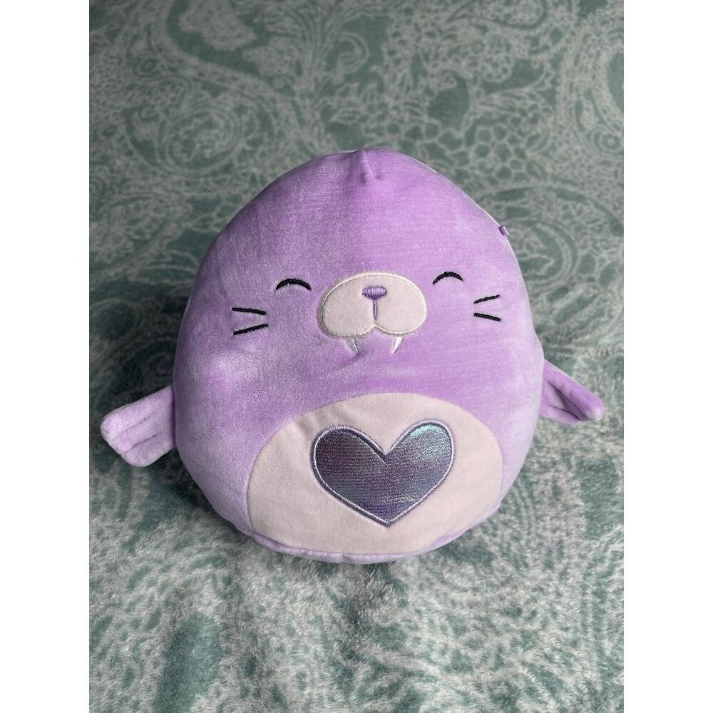 Squishmallows Purple Walrus Plush Iridescent Heart Kellytoy 12" Valentine 2022